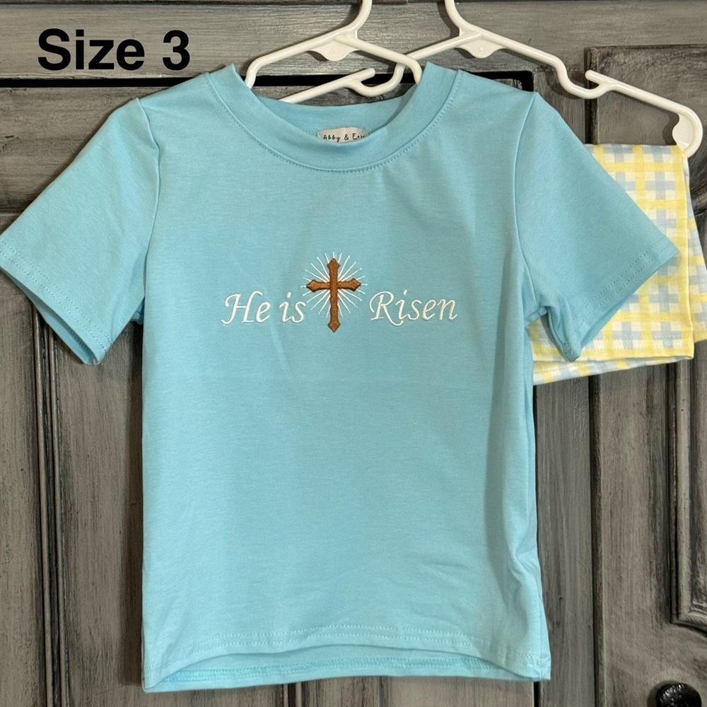 Light Blue Kids Shorts Set - 'He is Risen'